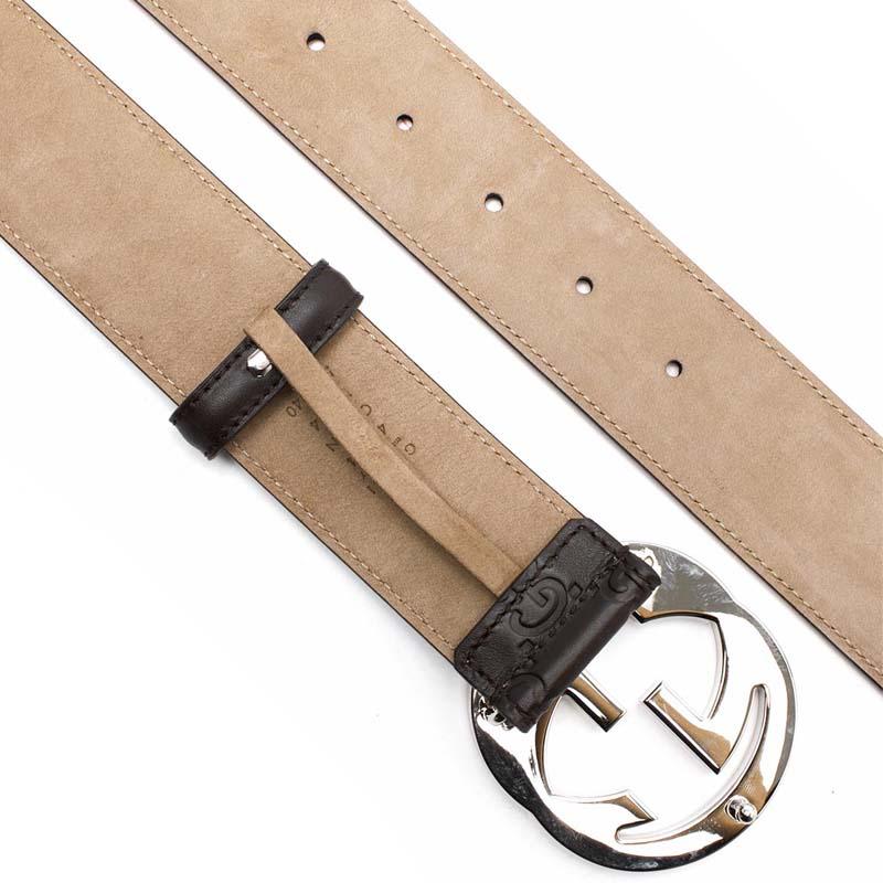 GUCCI Brown Signature Leather Belt with Interlocking G Buckle 411924 CWC1N 2040