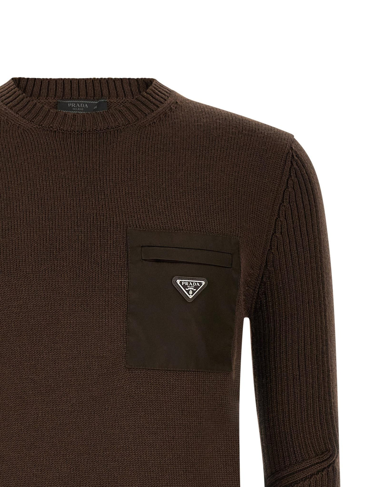 PRADA Black Wool Round Neck Knit Sweater for Men