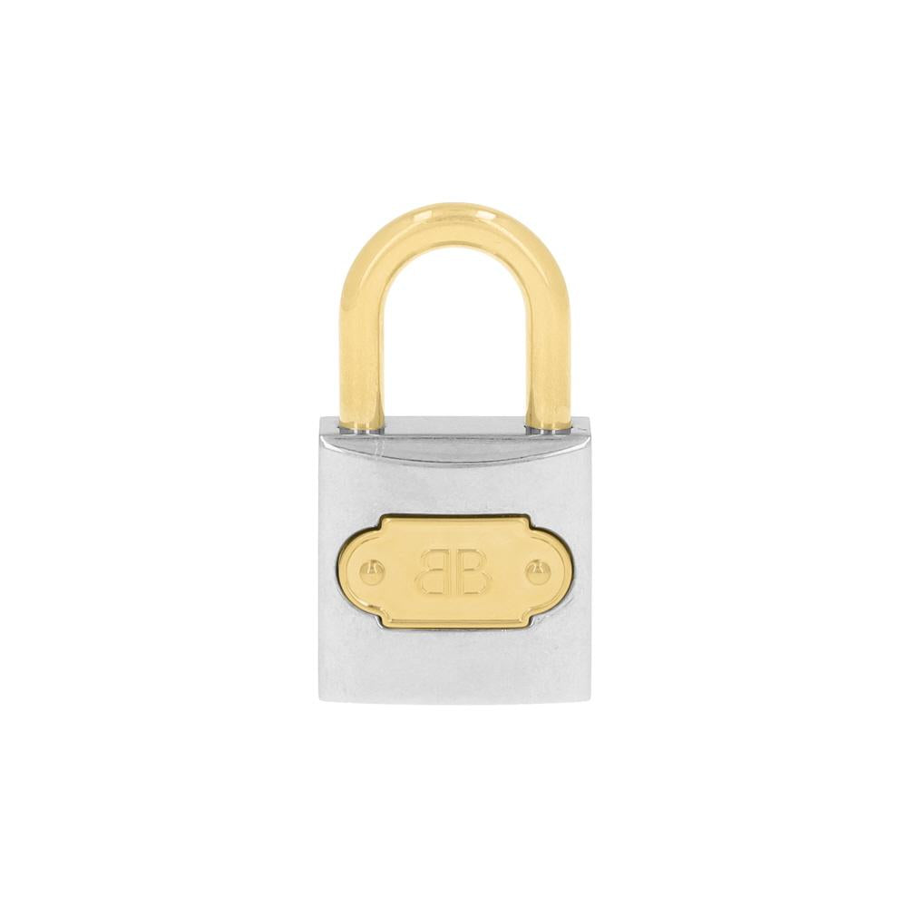 BALENCIAGA Padlock Charm Keyring for Women, Grey Leather Keychain