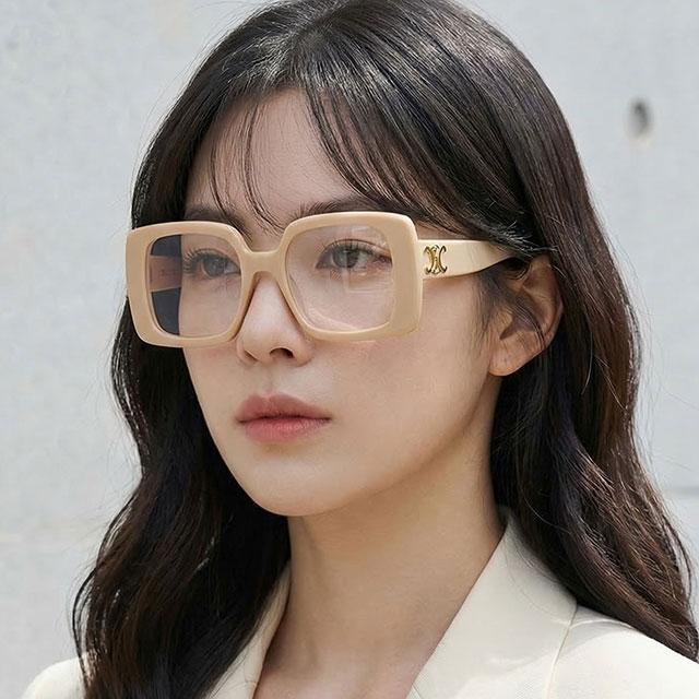 CELINE Beige Triomphe Square Acetate Eyeglass Frames Unisex CL50121I 057