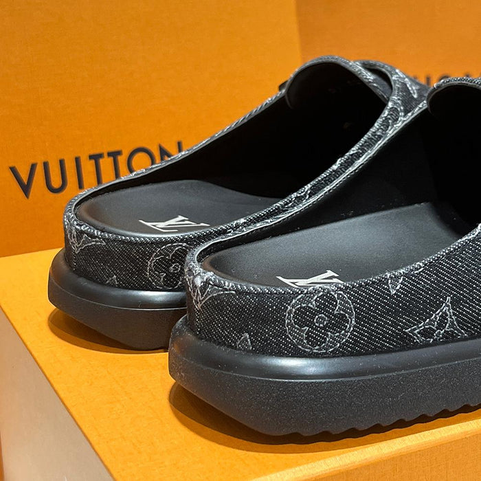 Louis Vuitton Men’s Denim Monogram Easy Mule Slides Black