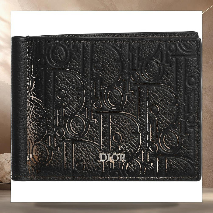 DIOR Black Dior Gravity Leather Money Clip Card Holder Wallet