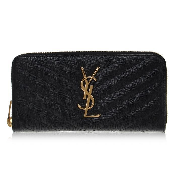 Saint Laurent Monogram Zip Long Wallet Black Leather