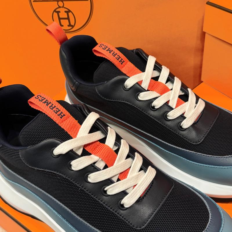 HERMES Men Grem Calfskin Marine Black Low-Top Sneakers