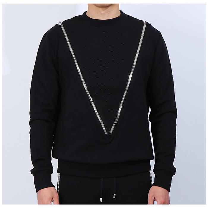 Balmain Diagonal Zip Round Neck Knit Sweater for Men RH13131 J928 0PA