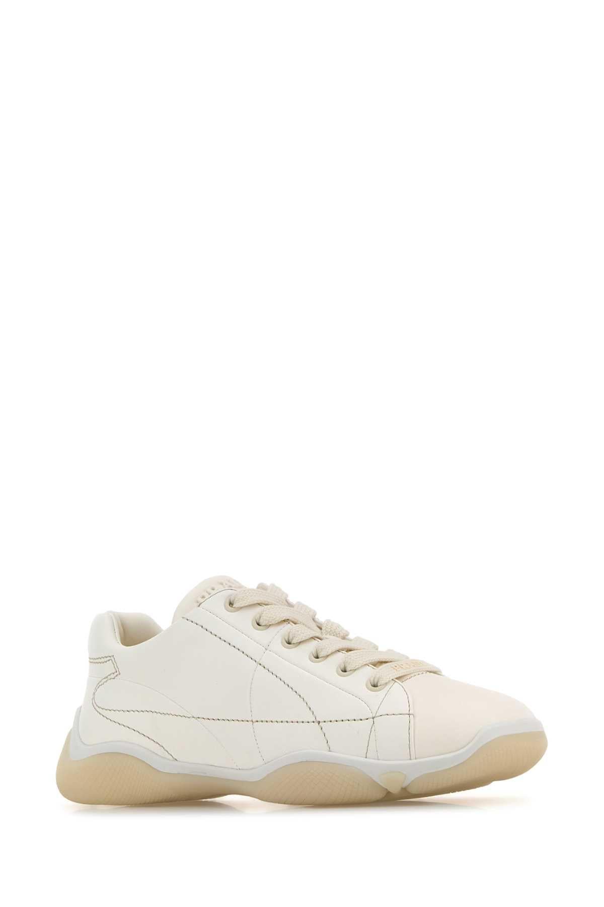 PRADA White Leather Low-Top Sneakers