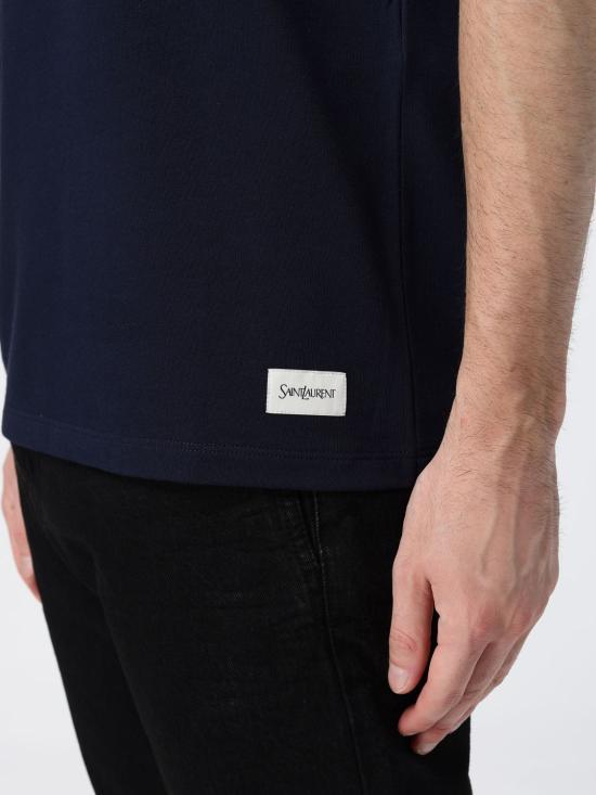 Saint Laurent Logo Cotton Crewneck T-Shirt Navy Men