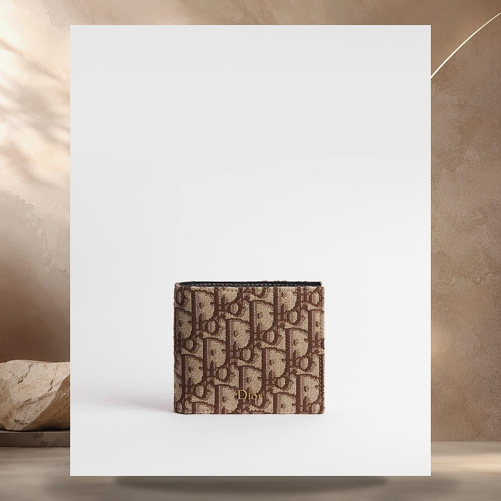 DIOR Brown Oblique Jacquard Coin Card Holder Wallet 2ESBC027YYEH45E
