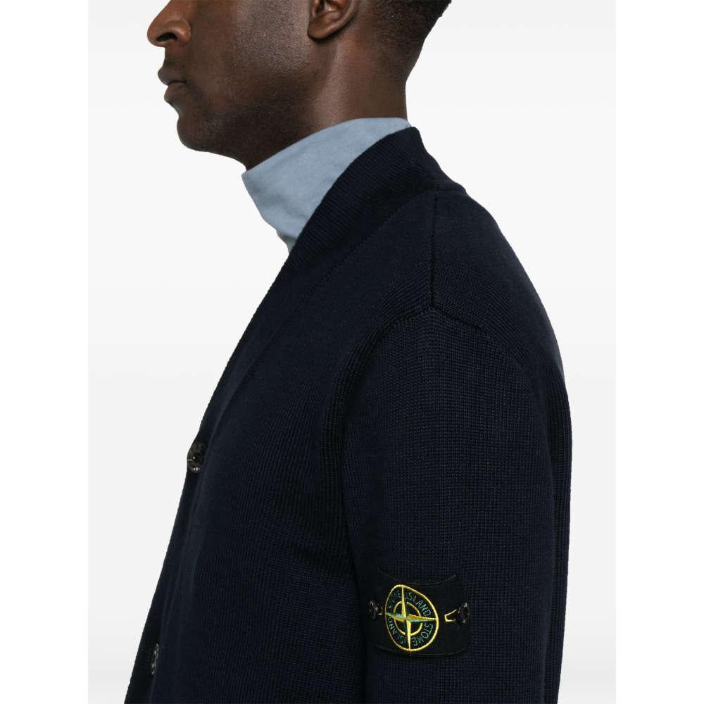 STONE ISLAND Navy Woven Patch Cardigan Unisex Knit Top