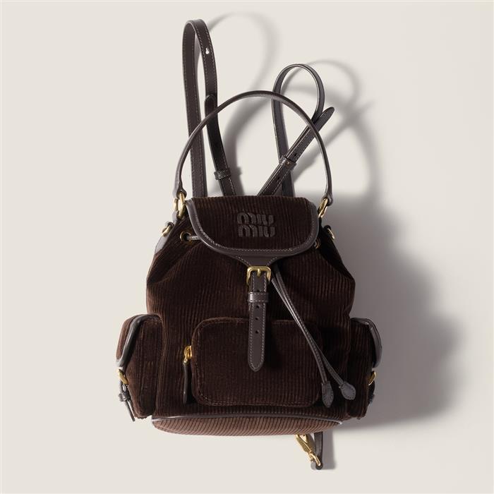 Miu Miu Corduroy Medium Backpack Brown