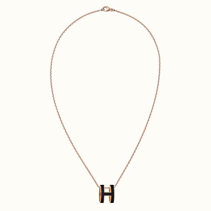 HERMES Pop H Large Necklace Rose Gold Hardware Black Unisex
