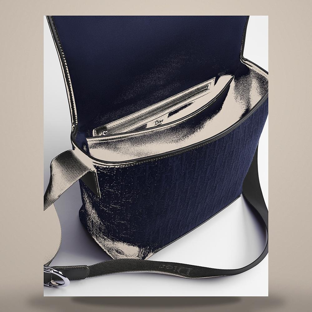 DIOR Navy Blue Dior Oblique Jacquard Medium Flap Strap Crossbody 1DBME214SLDH598