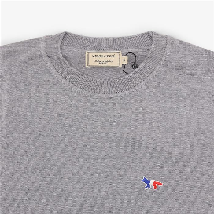 Maison Kitsune Tricolor Fox Patch Unisex Crewneck Knit Sweater