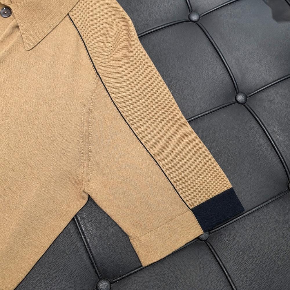 HERMES Beige Colorblock Cashmere Knit Polo Shirt Men