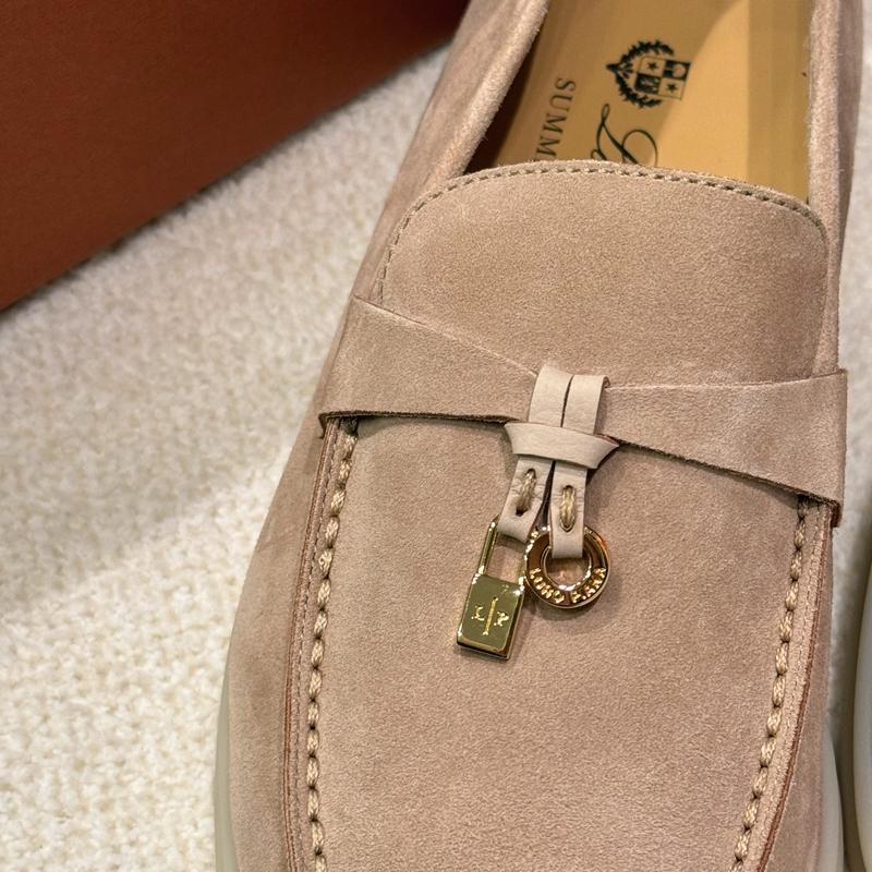 Loro Piana Suede Summer Charms Walk Loafers Sand Brown Gold-tone