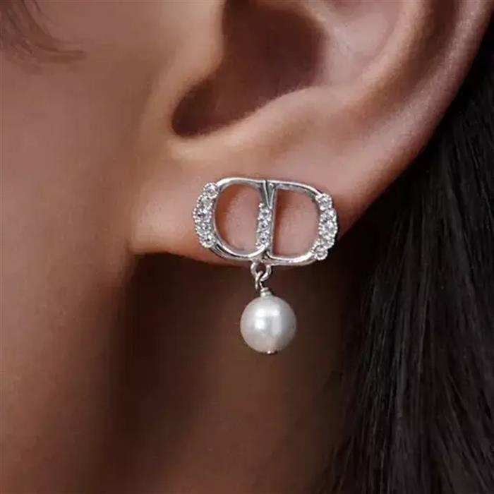 DIOR CD Perluore Earrings Gold-Tone Crystal Studs