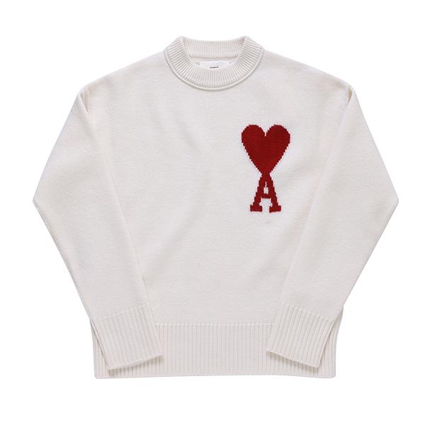 AMI Big Heart Logo Intarsia Crewneck Knit Sweater Unisex