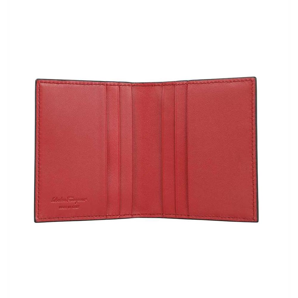 Ferragamo Double Gancini Two-Tone Card Holder Black/Red Wallet