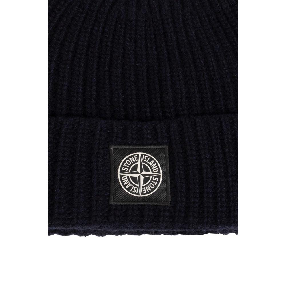 STONE ISLAND Logo Patch Knit Beanie Black Men’s
