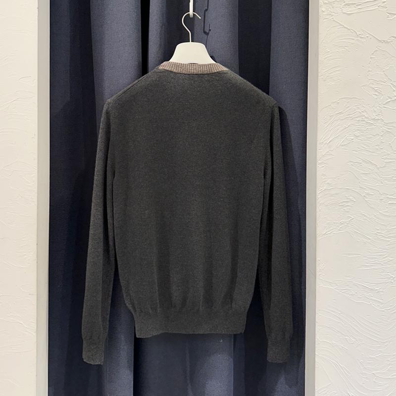 HERMES Double Coat H Cashmere Knit Sleeve Crewneck Sweater Charcoal