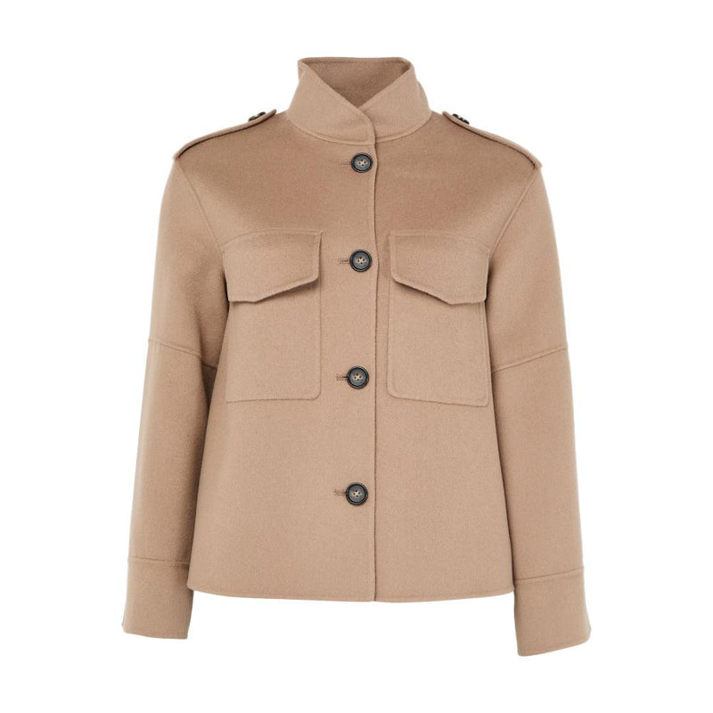 Max Mara Sand Wool Draped Jacket with Epaulettes