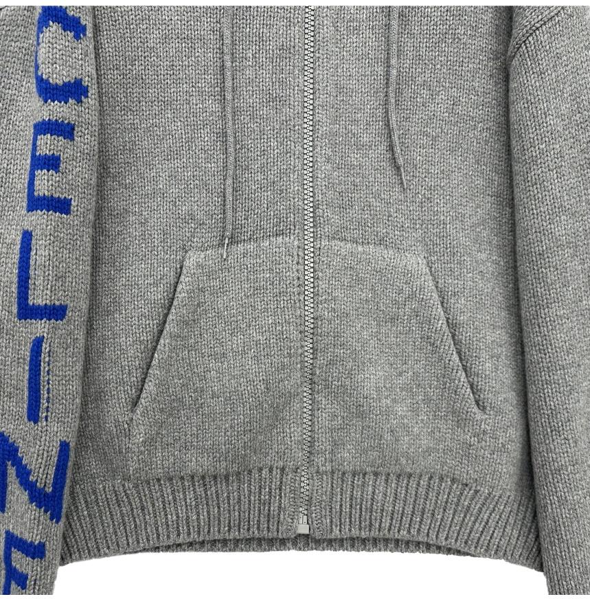 CELINE Logo Wool Hooded Zip-Up Sweater for Men Gray