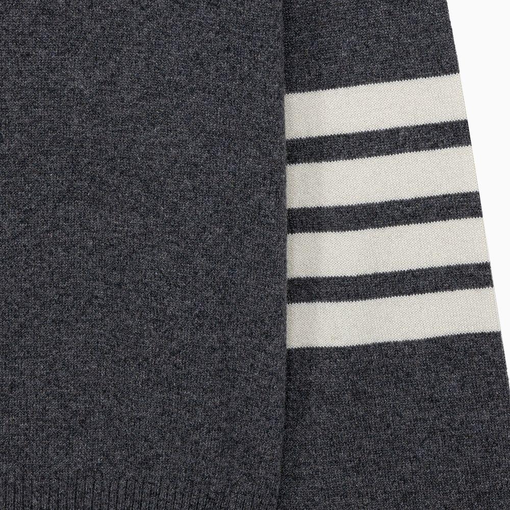 THOM BROWNE Grey Stripe Cashmere Crewneck Sweater