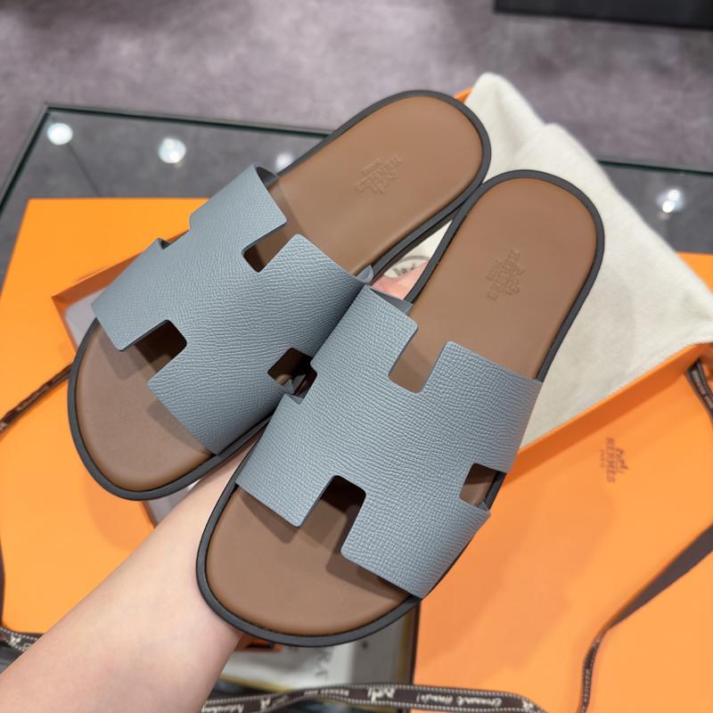 HERMES Izmir Epsom Calfskin Two-Tone Blue Brown Men’s Sandals