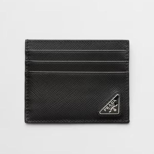 PRADA Saffiano Leather Triangle Logo Card Holder Black