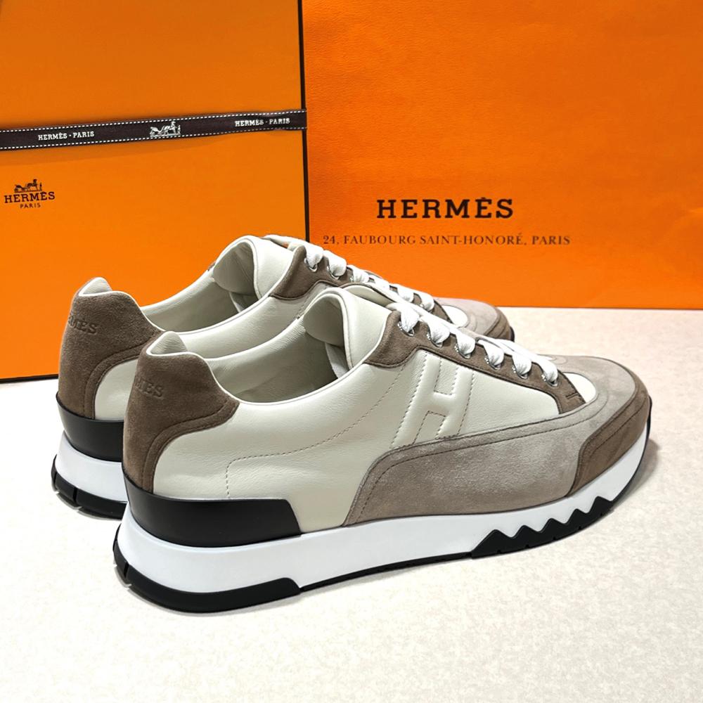 HERMES Trail Sneakers Calfskin Gray Beige Low-Top Men’s