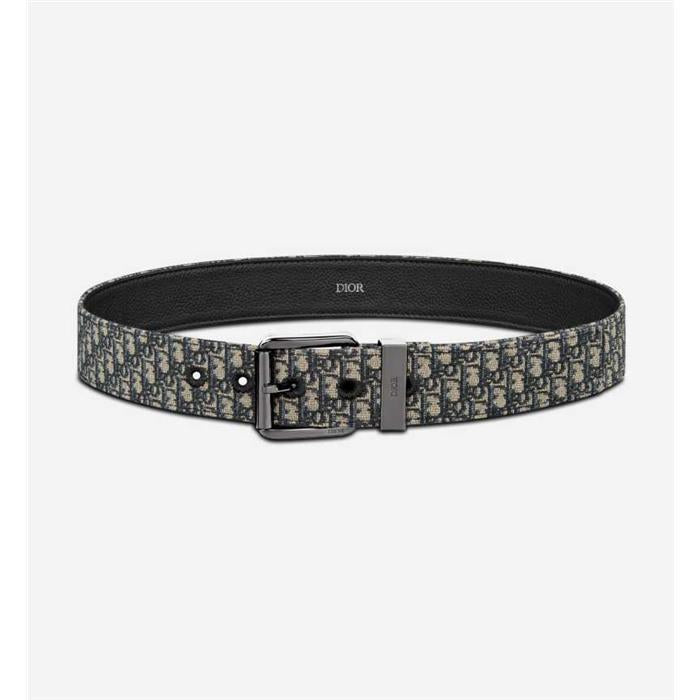 DIOR Men’s Leather Belt 35mm Black Silver Buckle