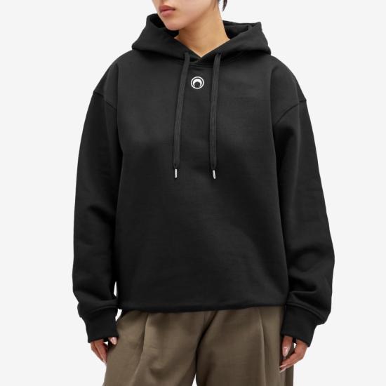 Marine Serre Black Cotton Hooded Sweatshirt