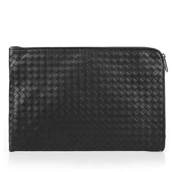 Bottega Veneta Black Intrecciato Leather Document Clutch Bag