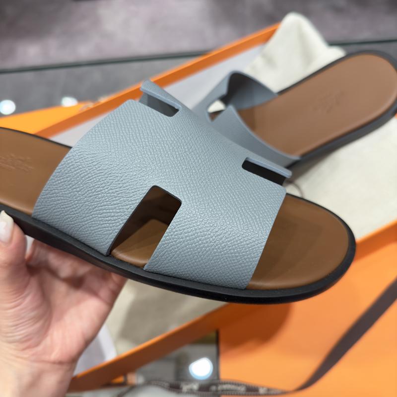 HERMES Izmir Epsom Calfskin Two-Tone Blue Brown Men’s Sandals