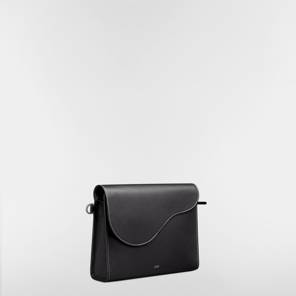 DIOR Black Grained Calfskin Saddle A5 Triangle Pouch Card Holder