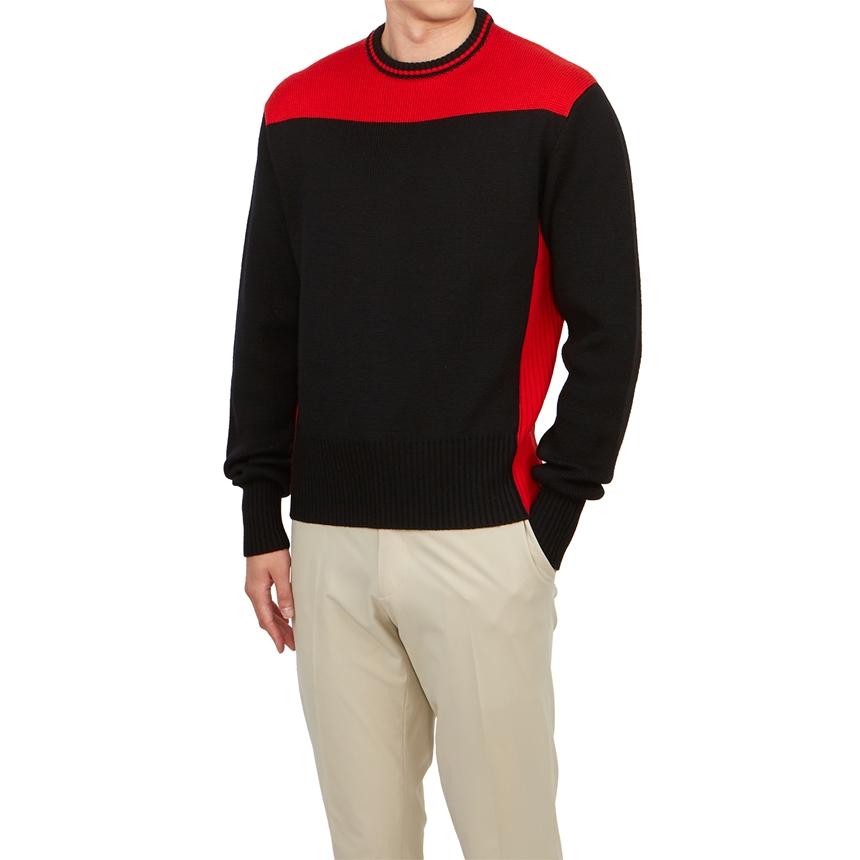 Ferragamo Men’s Round Neck Knit Sweater 12 2167 NERO RED 0765669