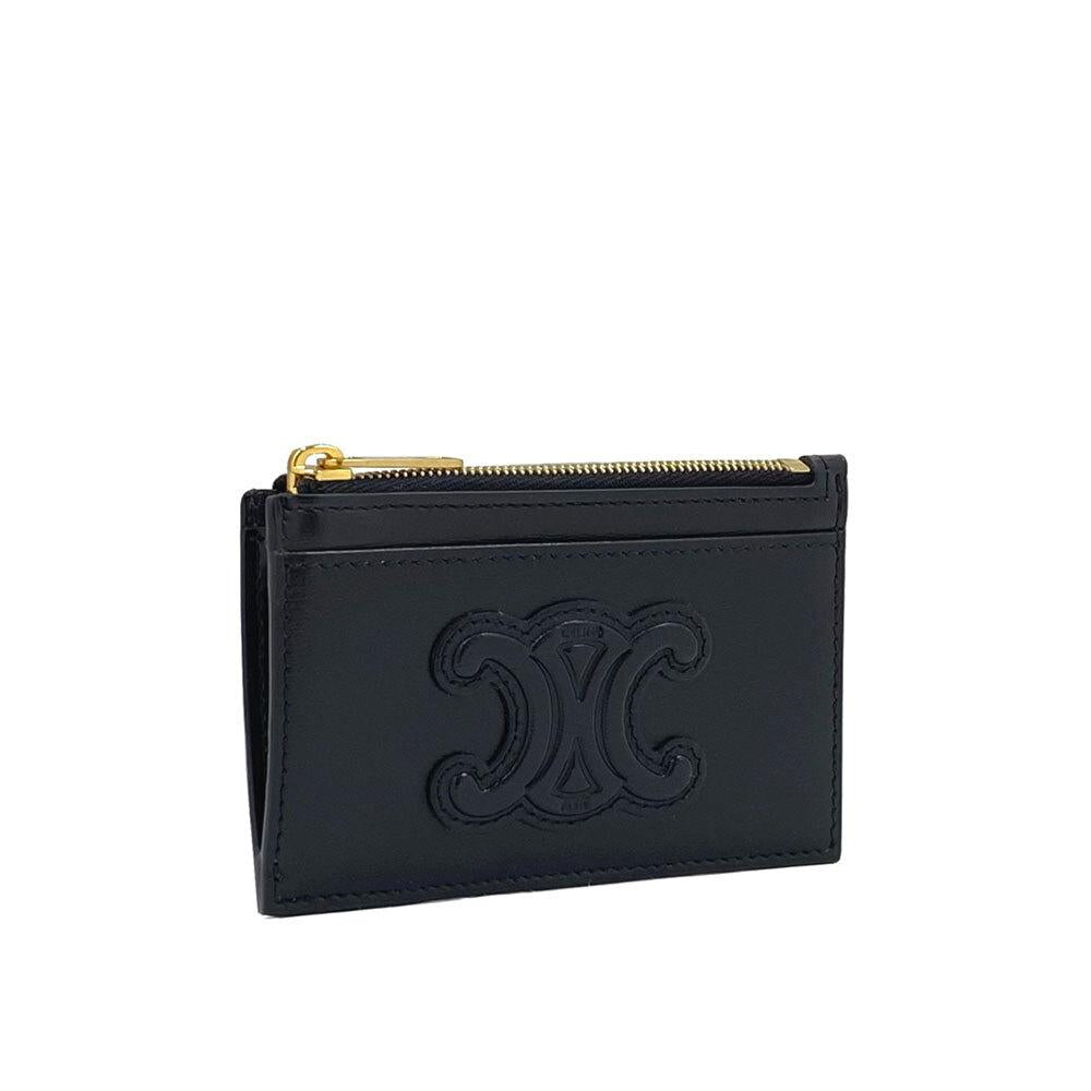 CELINE Zipper Card Holder Coin Pouch Wallet Black Leather