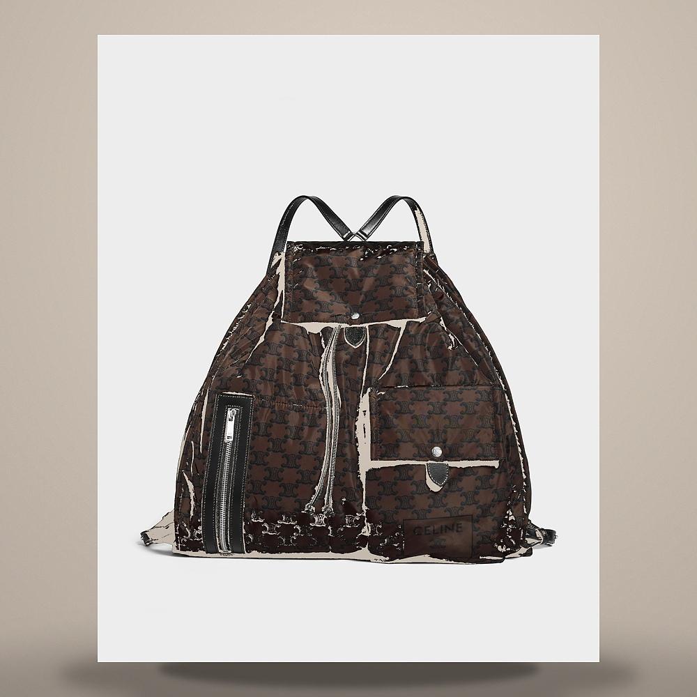 CELINE Padded Backpack Nylon Calfskin Brown Black Crossbody Bag L106P4Y64 GMH4