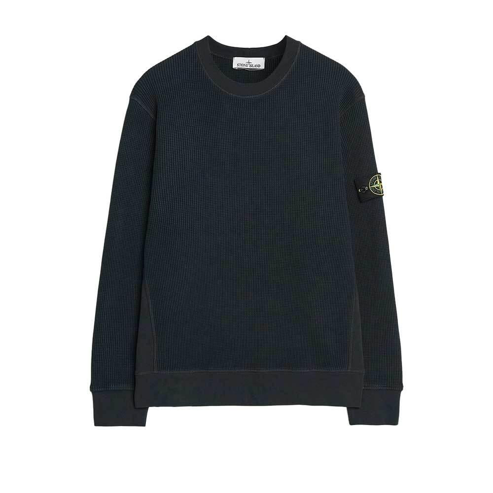 STONE ISLAND Waffle Knit Crewneck Sweatshirt Navy
