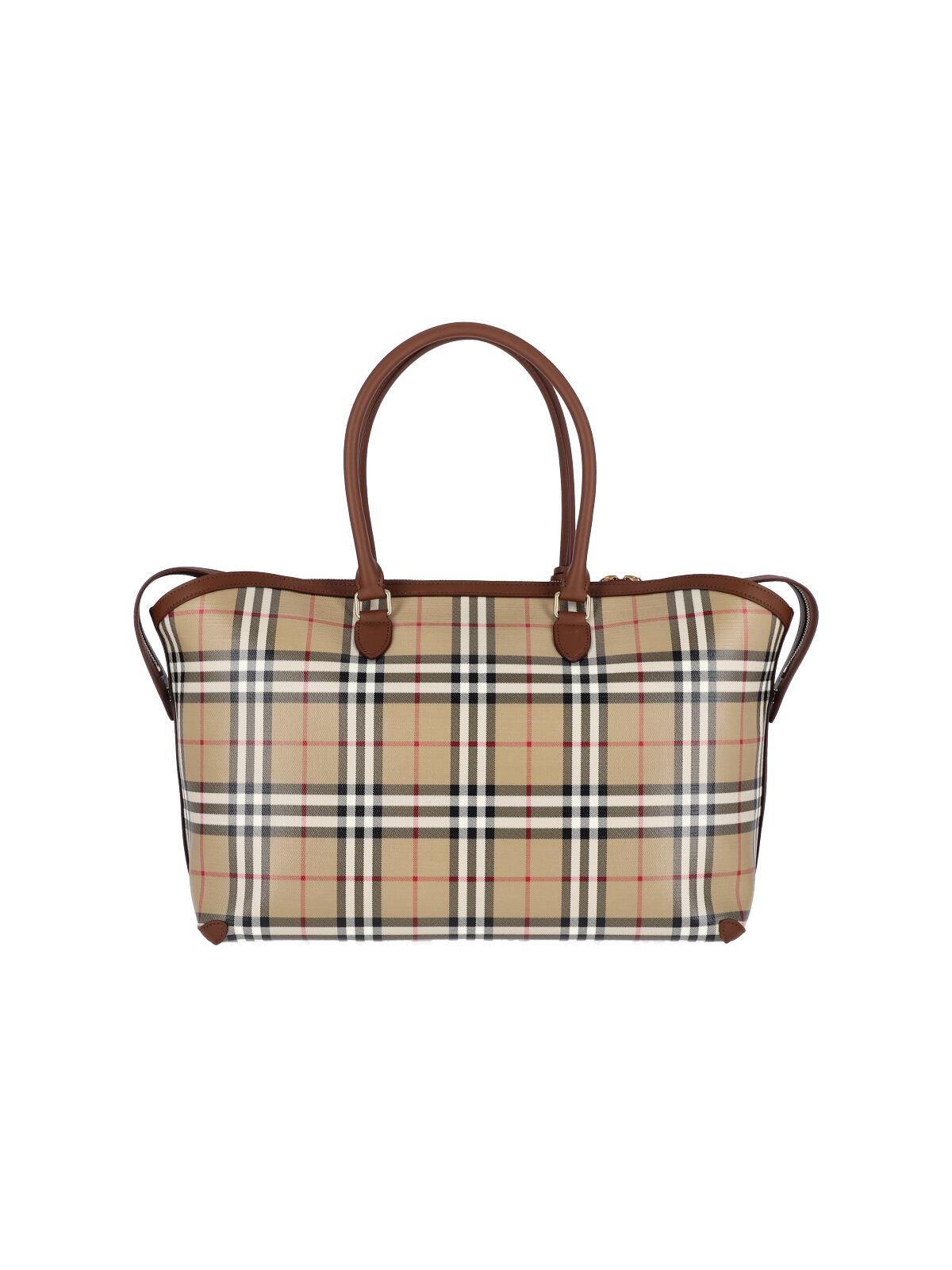 BURBERRY Beige Canvas Leather Tote Bag
