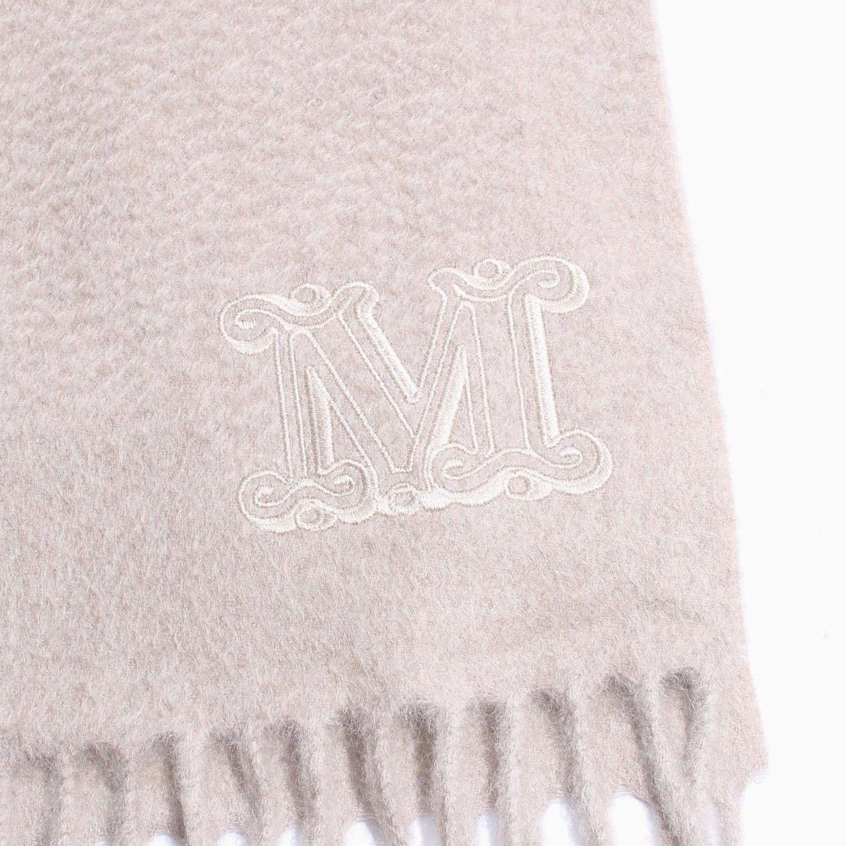 Max Mara Embroidered Logo Cashmere Scarf Stole Sand