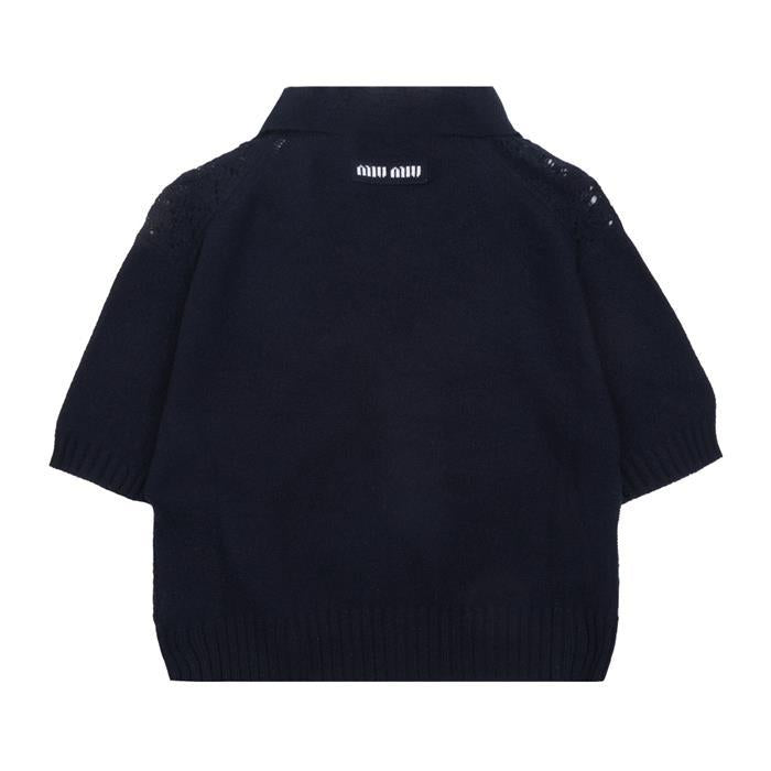 Miu Miu Lace Cashmere Polo T-Shirt Black