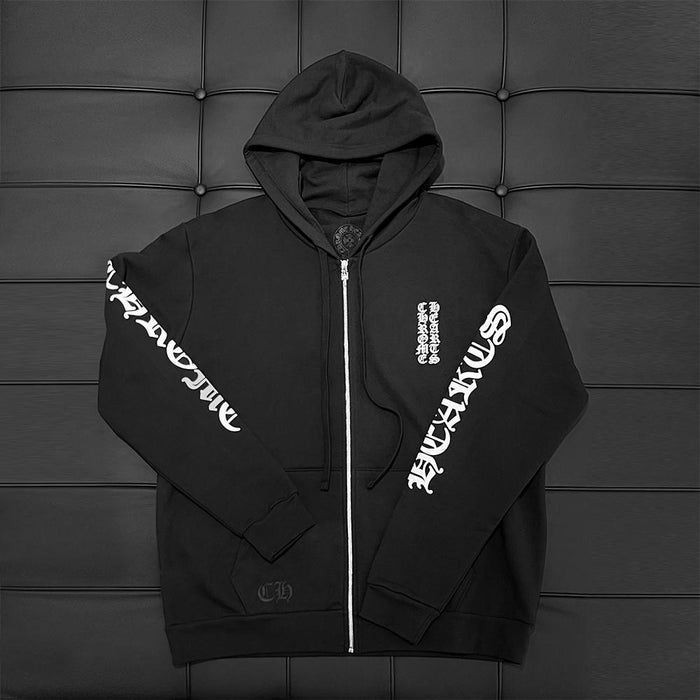 Chrome Hearts Vertical Logo Long Fleece Zip Hoodie Black