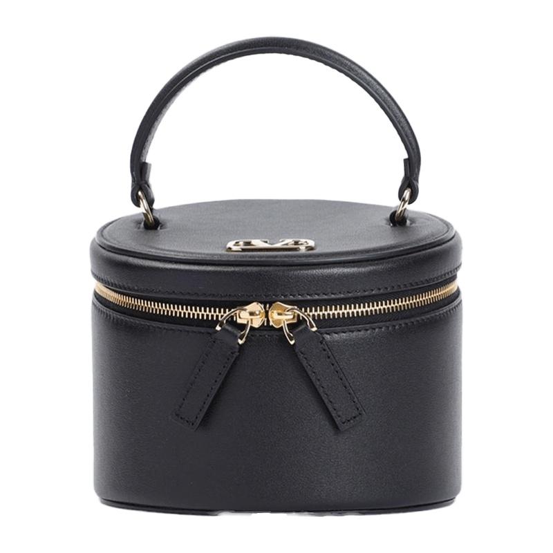 VALENTINO V Logo Vanity Case Black Leather Tote Bag