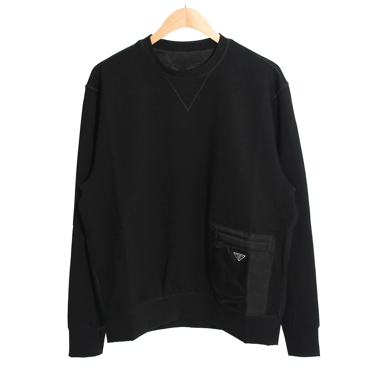 PRADA Black Re-Nylon Technical Fabric Logo Pocket Sweatshirt