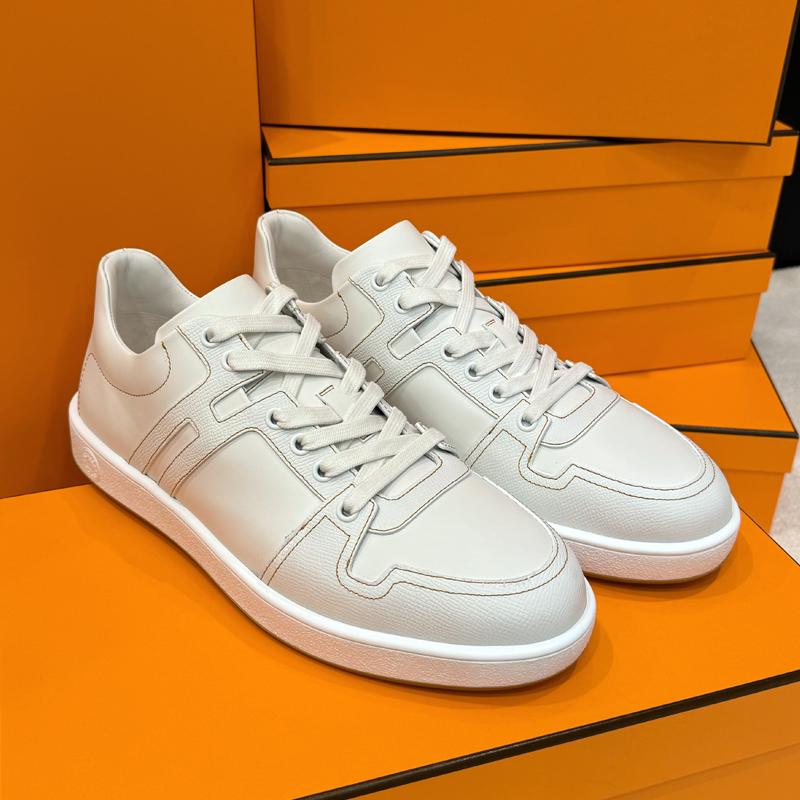 HERMES White Epsom Calfskin Join Low-Top Sneakers