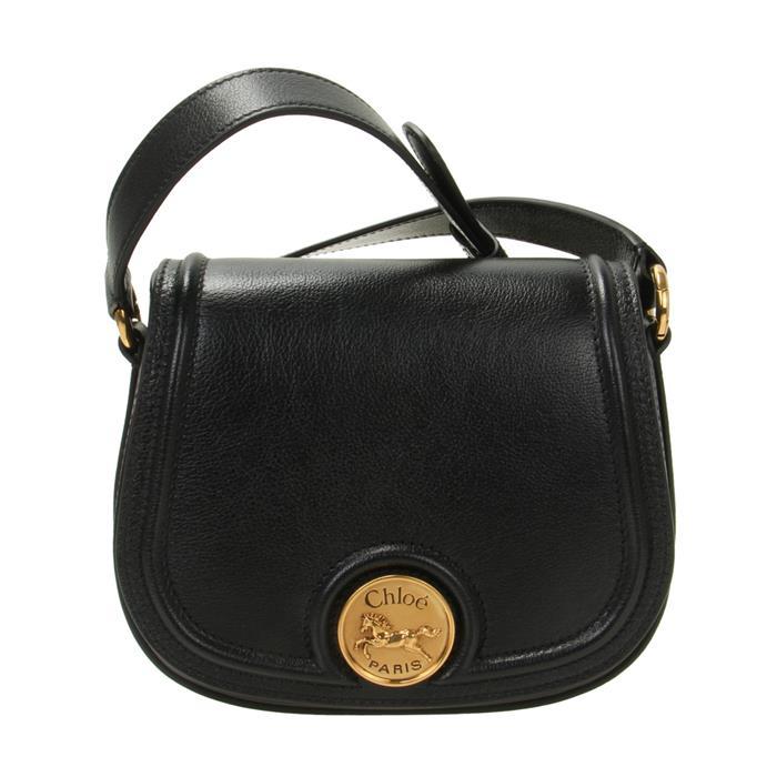 Chloe Horse Medal Leather Crossbody Bag Black