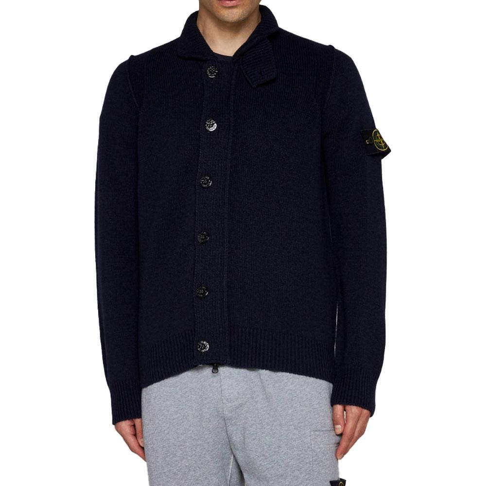 STONE ISLAND Navy Patch Zip Button Knit Cardigan