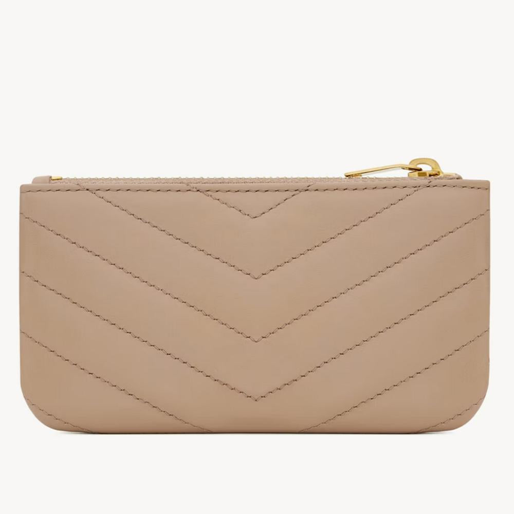 Saint Laurent Cassandra Matelassé Key Pouch Dark Beige