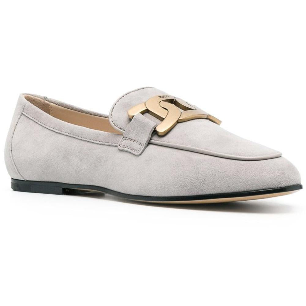 Tods Gold Chain Suede Loafers Women’s Brown